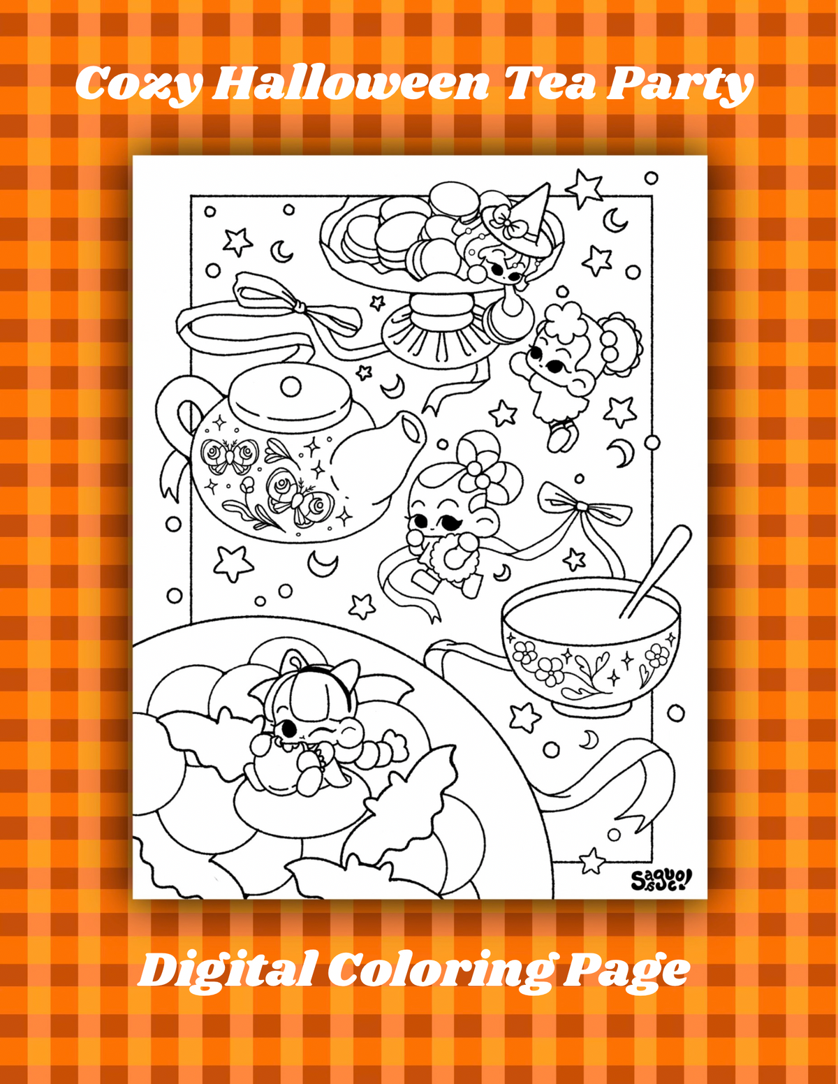 Trick or Tea | Cozy Halloween Themed Digital Coloring Page