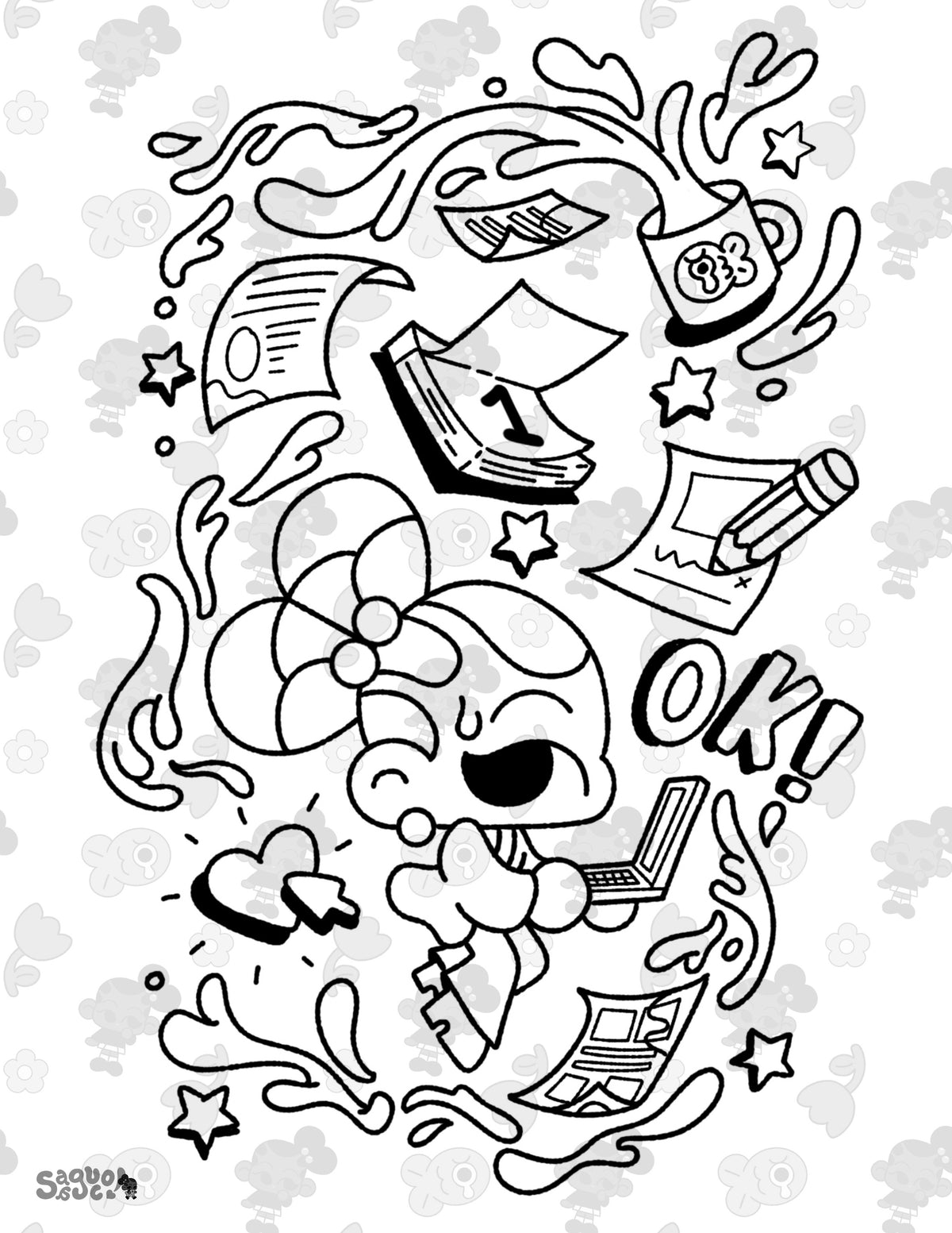 Office Overload | Fun & Playful Office Themed Digital Coloring Page