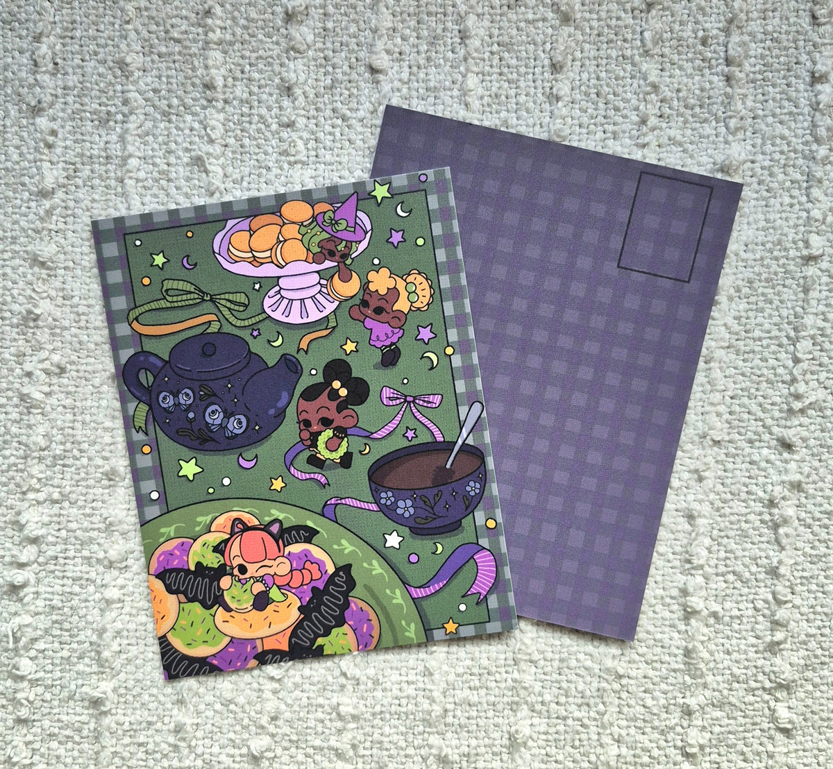 Trick or Tea | Seasonal Cozy Cute Spooky Autumn Tea Party Themed Premium Postcard Illustration | B-GRADE