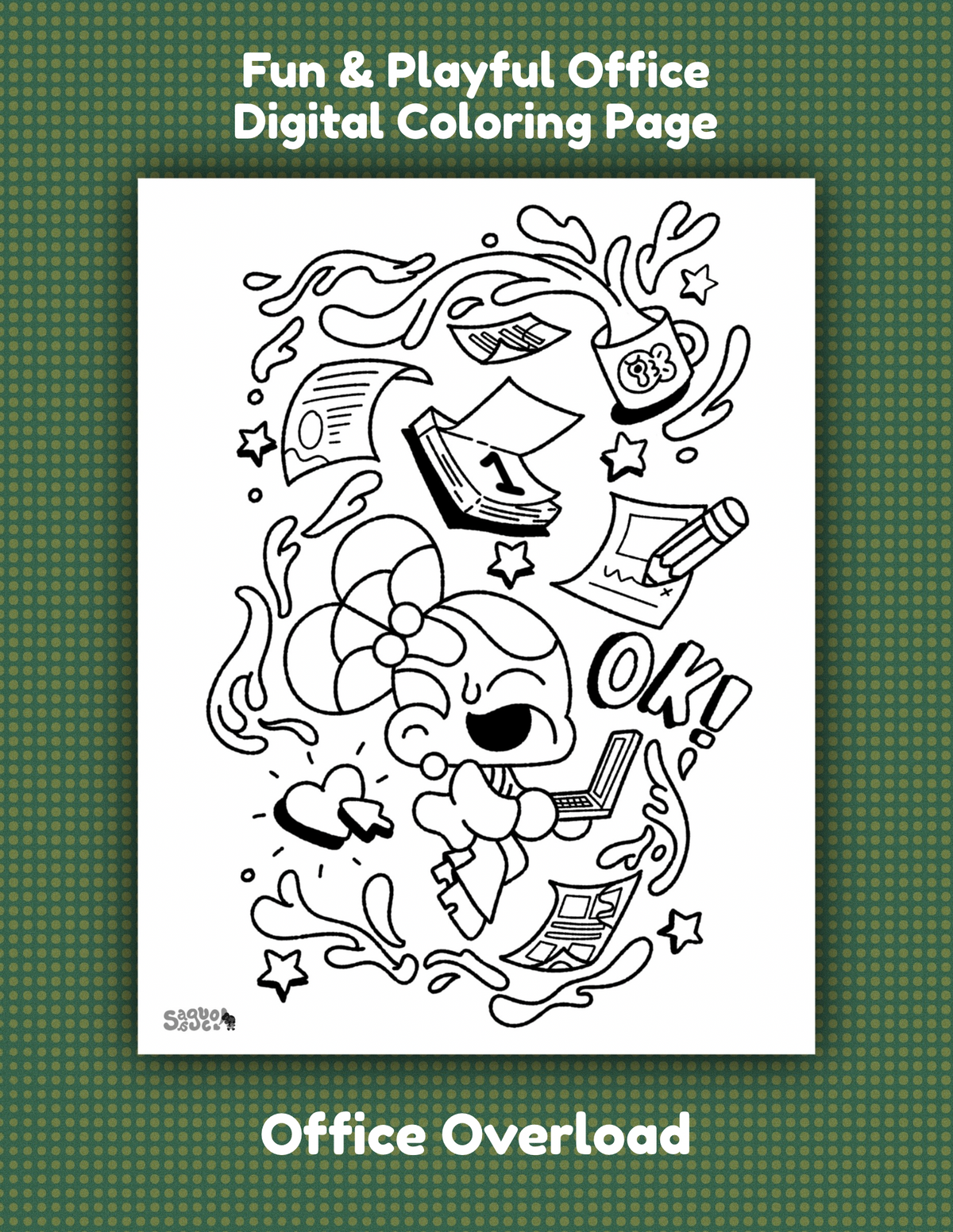 Office Overload | Fun & Playful Office Themed Digital Coloring Page
