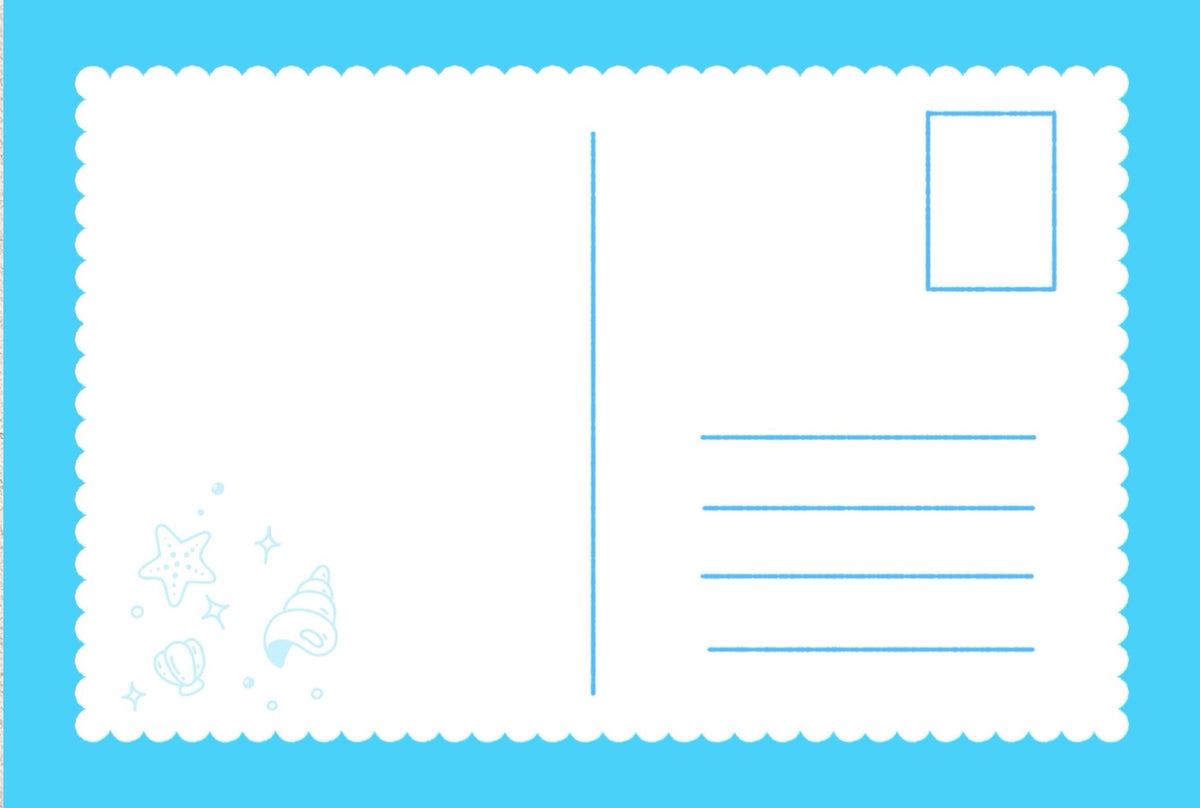Nori At Seaside | Cute Calm Beachy Ocean Premium Postcard Illustration