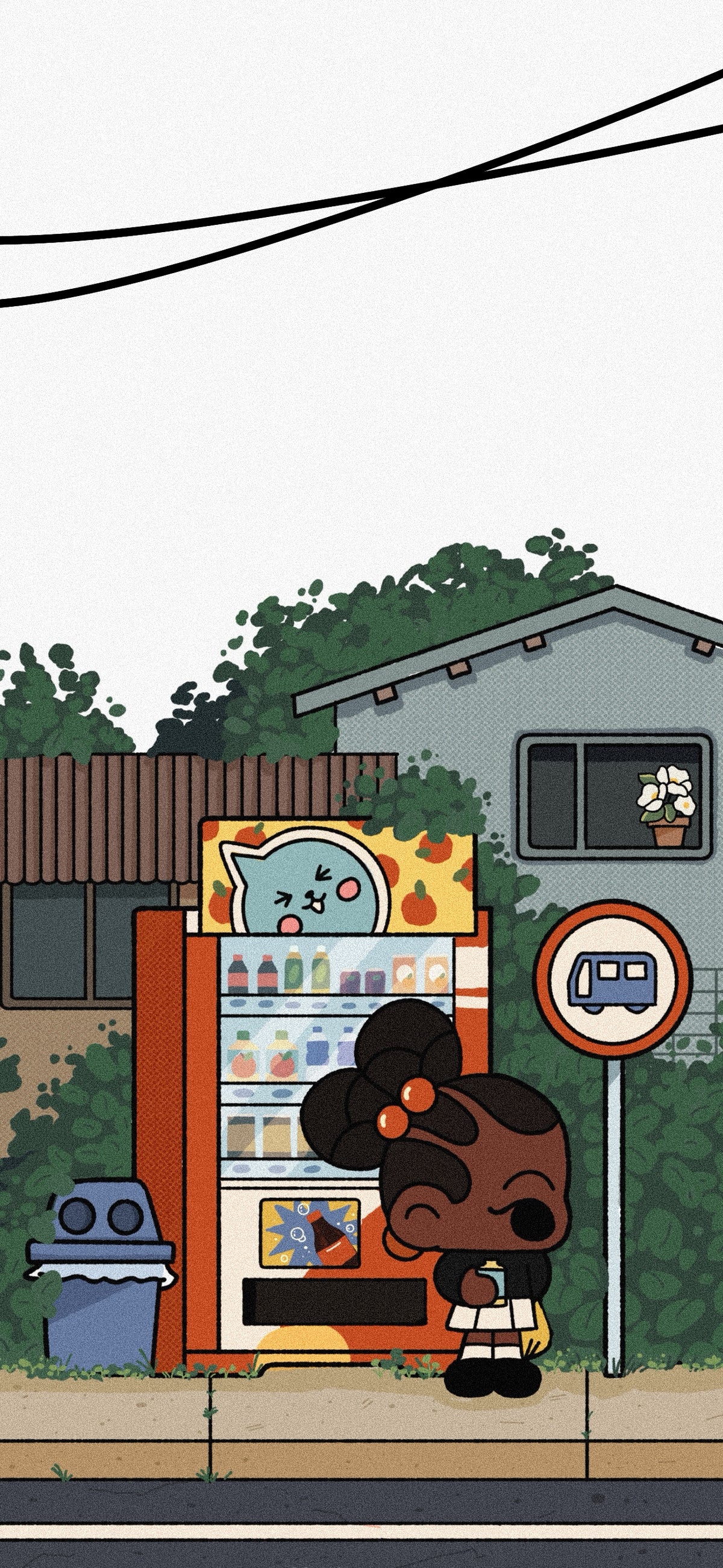 Bus Stop In Kyoto Phone Wallpaper | iPhone & Android | Cute Cozy Slice Of Life Digital Wallpaper