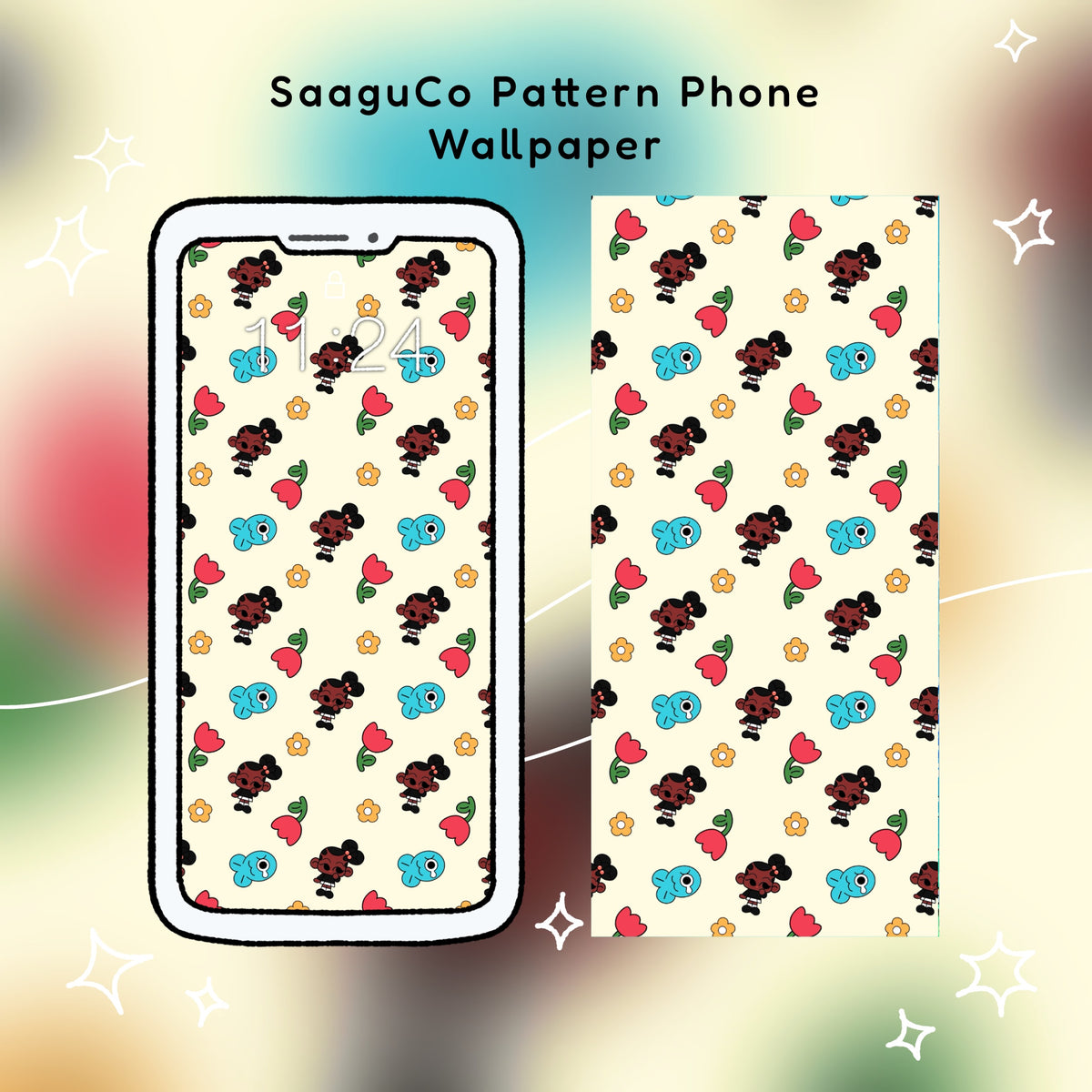 SaaguCo Pattern Phone Wallpaper | iPhone & Android | Cute Seamless Repeated Tulip Fish Pattern Digital Wallpaper