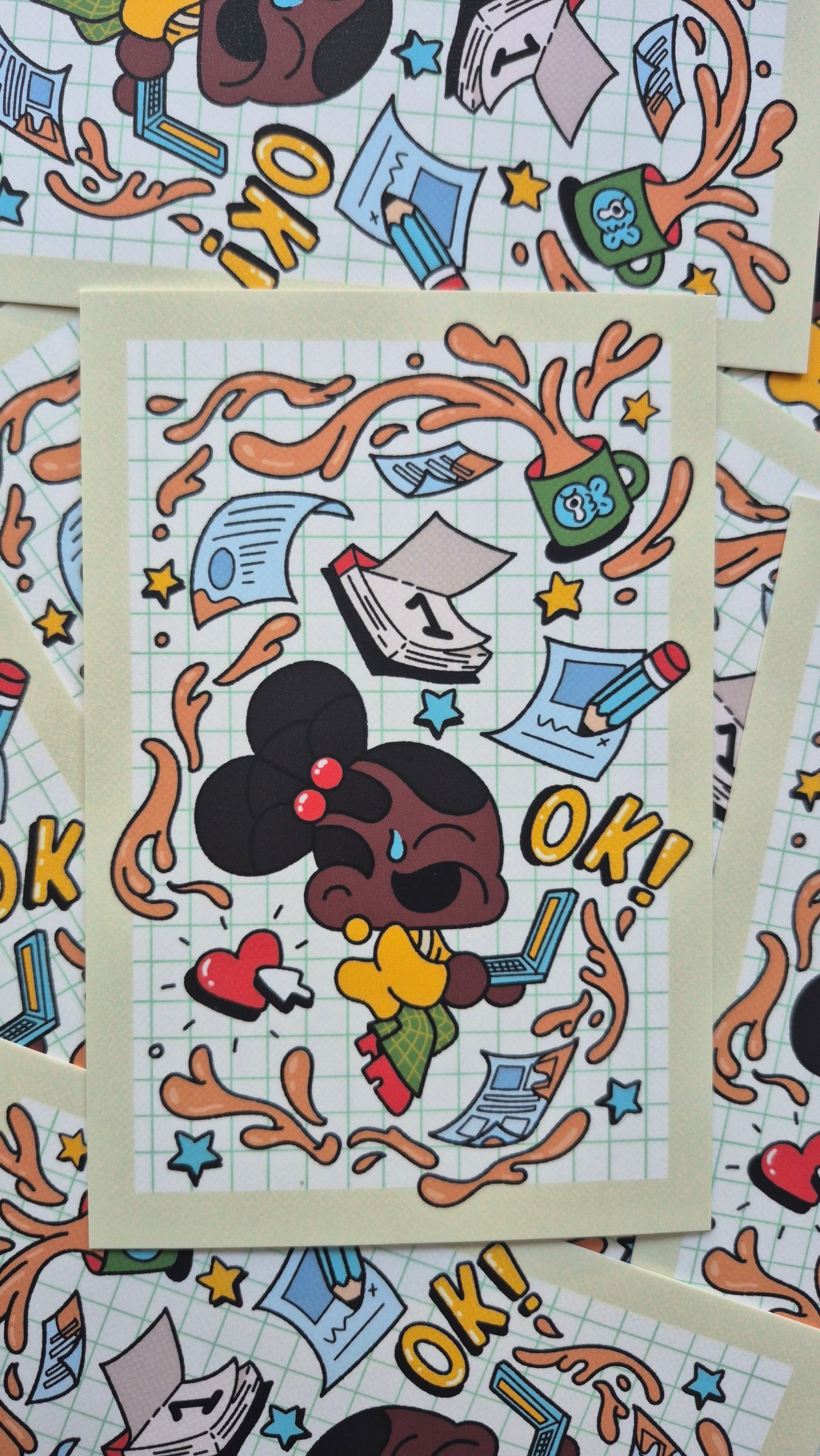Keeping It Together| Cute Kawaii-Inspired Office Premium Postcard Illustration