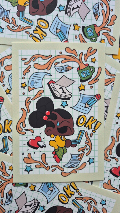 Keeping It Together| Cute Kawaii-Inspired Office Premium Postcard Illustration