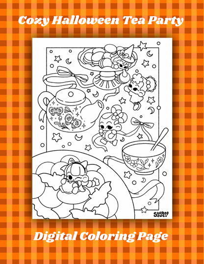 Trick or Tea | Cozy Halloween Themed Digital Coloring Page