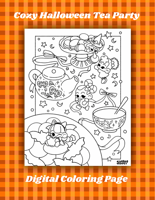 Trick or Tea | Cozy Halloween Themed Digital Coloring Page