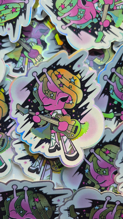 Outer Space Girl | Cool Cute Kawaii Alien Holographic Die-Cut Sticker