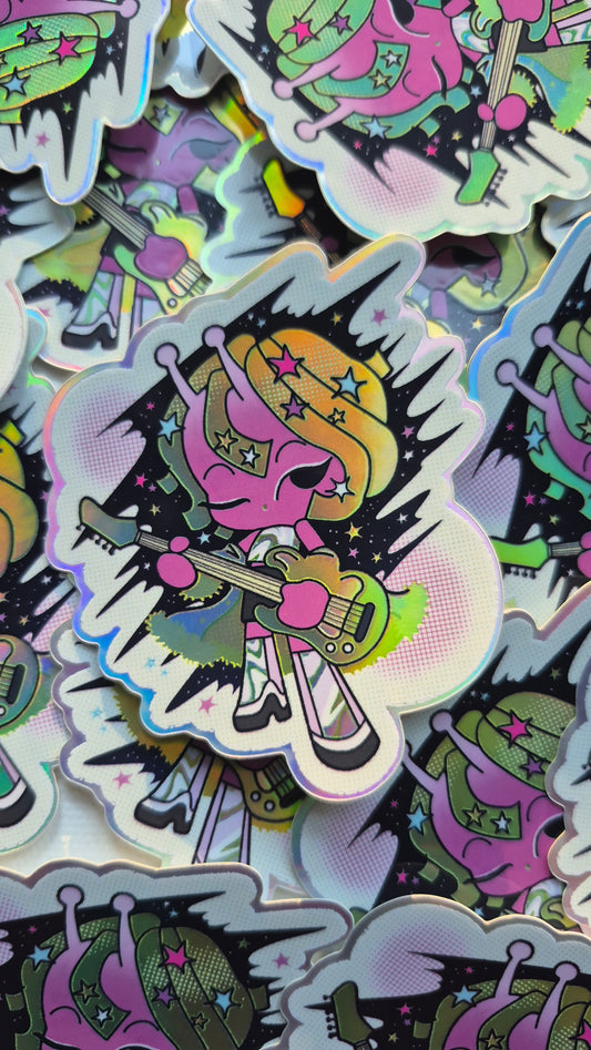 Outer Space Girl | Cool Cute Kawaii Alien Holographic Die-Cut Sticker