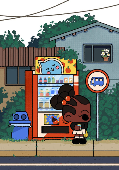 Bus Stop in Kyoto | Cute Slice of Life Postcard Illustration
