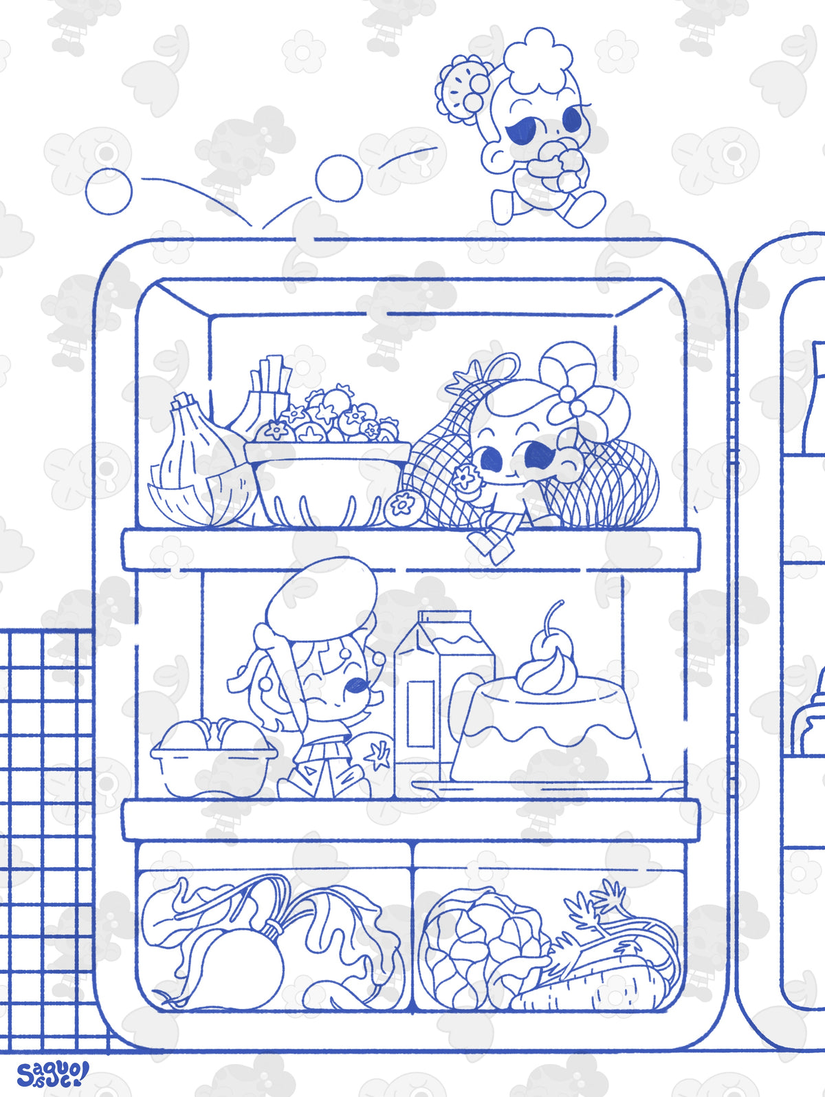 Lunch Raid | Cute Kawaii Style Printable Coloring Page