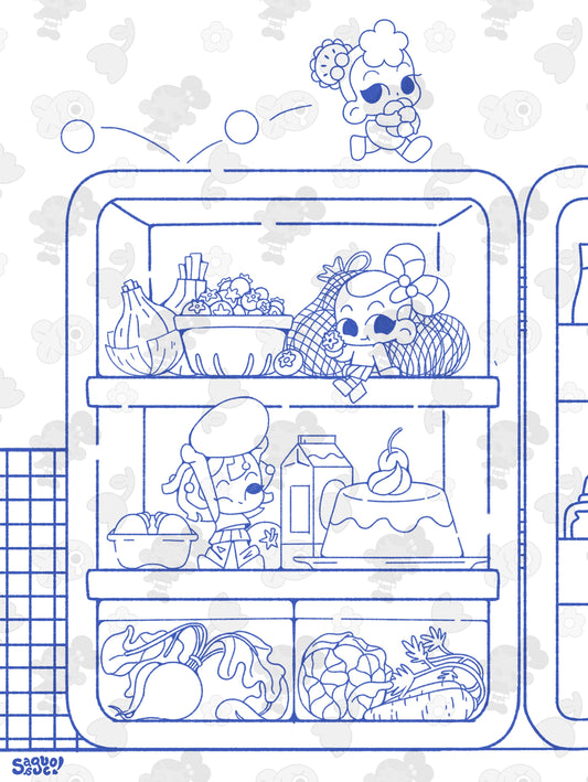 Lunch Raid | Cute Kawaii Style Printable Coloring Page
