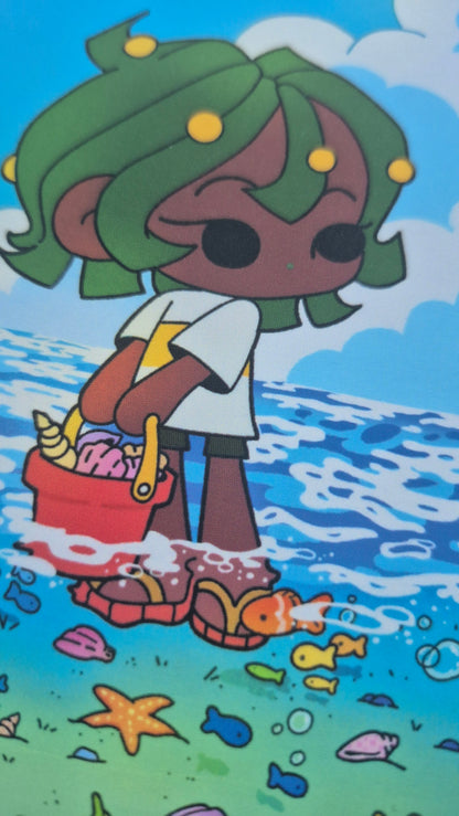 Nori At Seaside | Cute Calm Beachy Ocean Premium Postcard Illustration