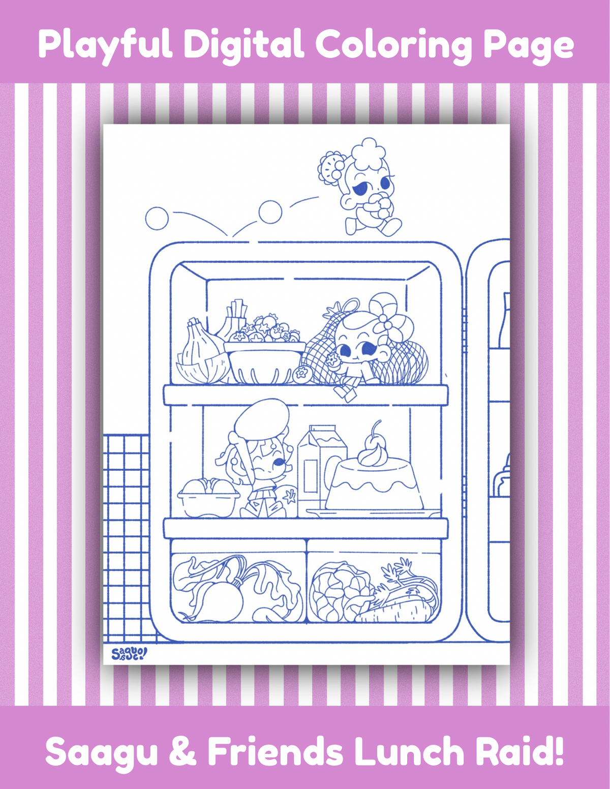 Lunch Raid | Cute Kawaii Style Printable Coloring Page