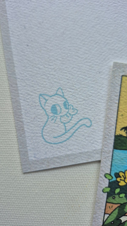 Little Helper | Cute Kawaii-Inspired Beach Ocean Cat Postcard Illustration
