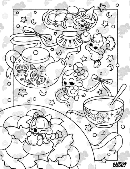 Trick or Tea | Cozy Halloween Themed Digital Coloring Page