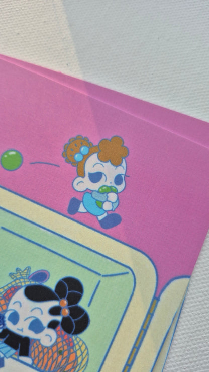 Lunch Raid | Cute Kawaii-Style Playful Food Premium Postcard Illustration