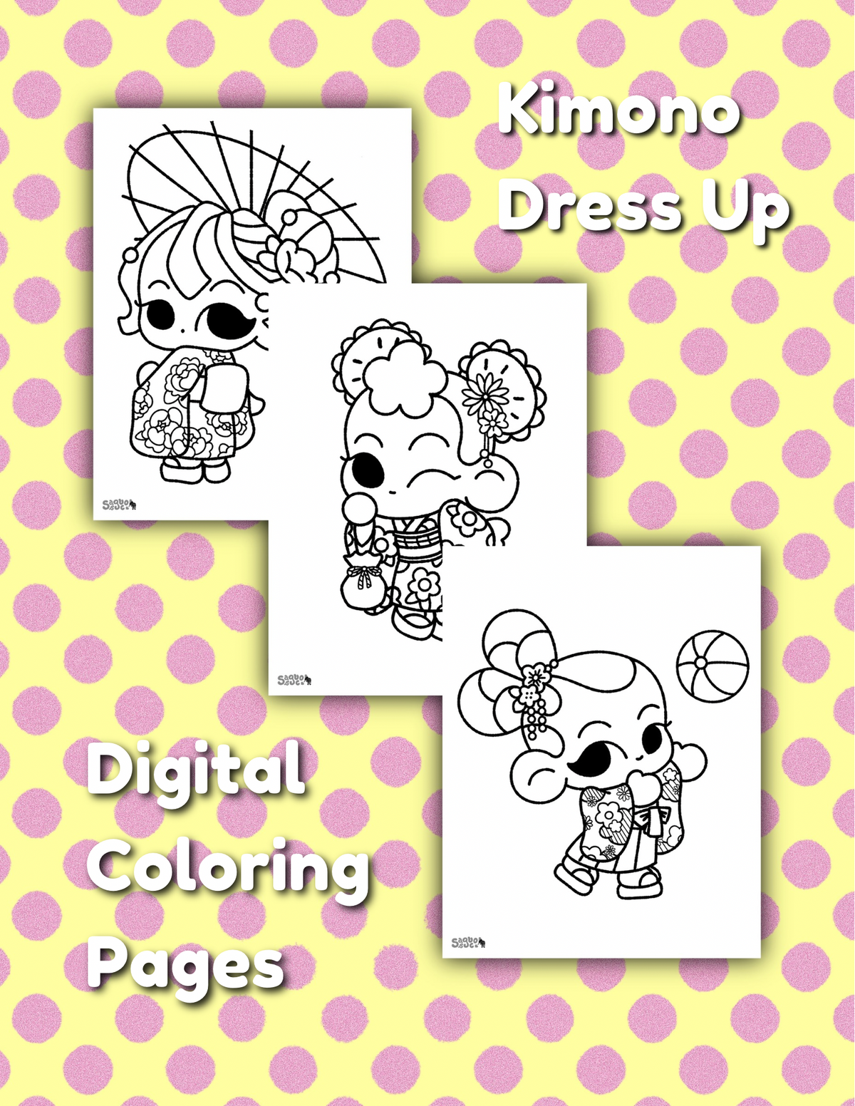 Kimono Dress Up | Cute Kawaii Style Printable Coloring Pages