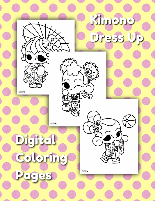 Kimono Dress Up | Cute Kawaii Style Printable Coloring Pages
