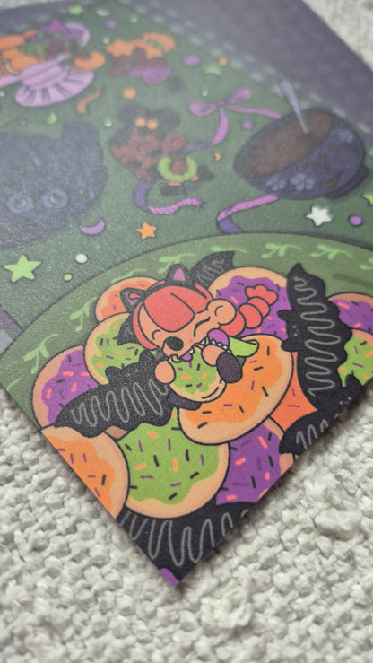 Trick or Tea | Seasonal Cozy Cute Spooky Autumn Tea Party Themed Premium Postcard Illustration | B-GRADE