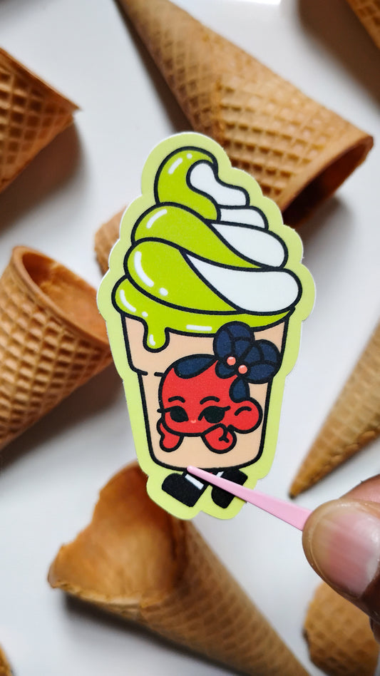 Cute Kawaii Inspired Matcha Soft Serve Die-Cut Sticker