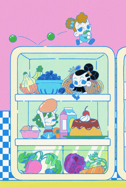 Lunch Raid | Cute Kawaii-Style Playful Food Premium Postcard Illustration