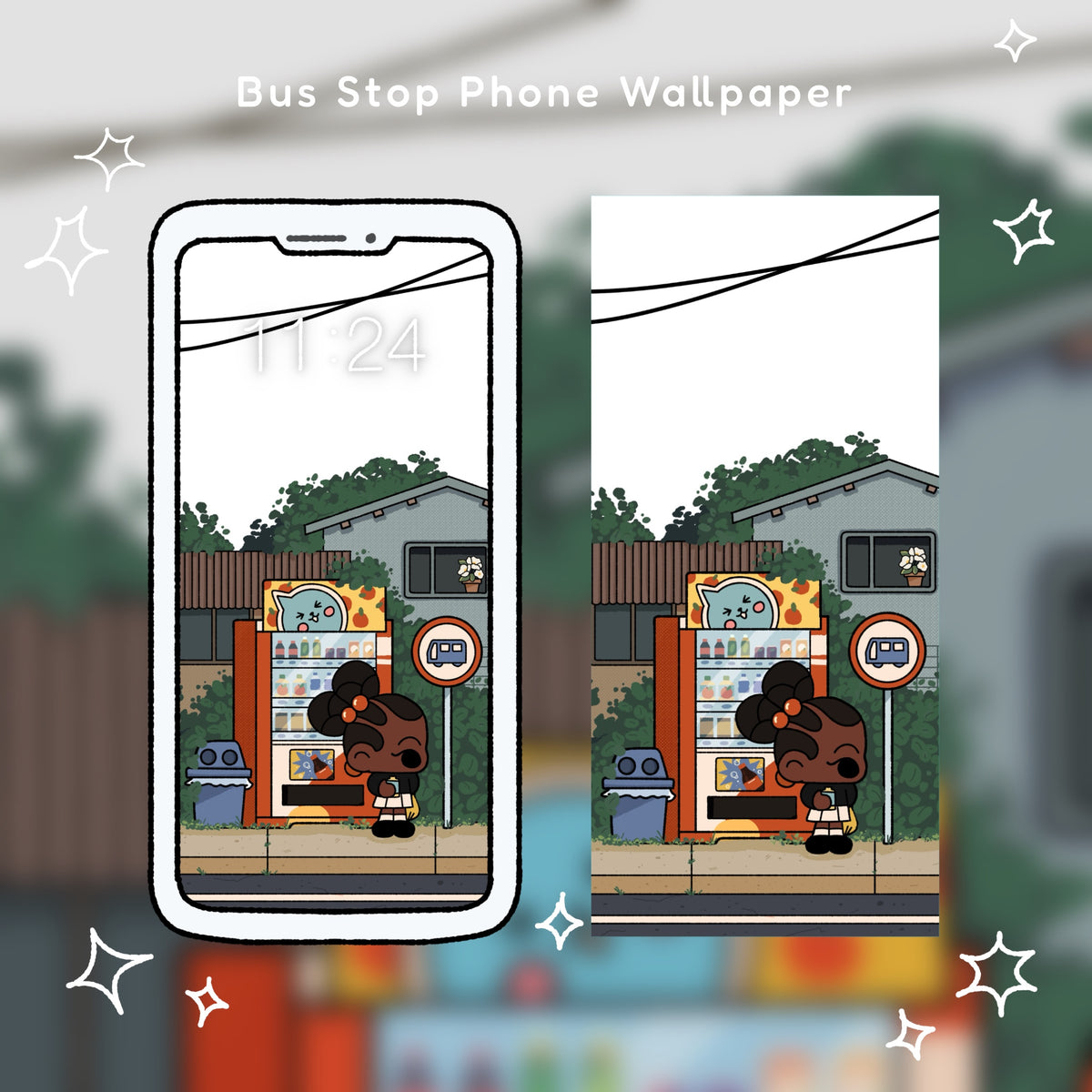 Bus Stop In Kyoto Phone Wallpaper | iPhone & Android | Cute Cozy Slice Of Life Digital Wallpaper
