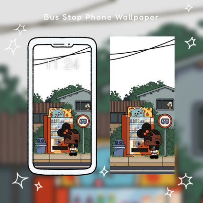 Bus Stop In Kyoto Phone Wallpaper | iPhone & Android | Cute Cozy Slice Of Life Digital Wallpaper