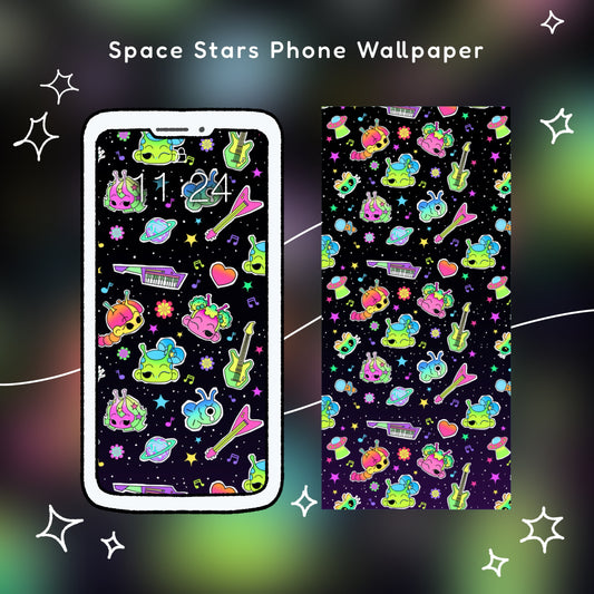 Space Stars Phone Wallpaper | iPhone & Android | Cute Alien Themed Digital Wallpaper