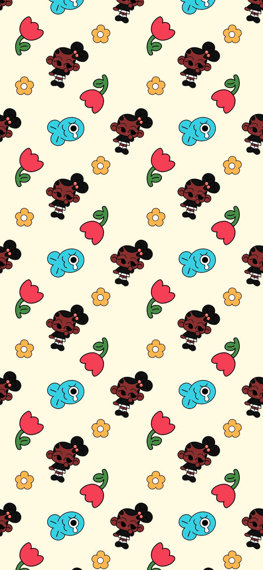 SaaguCo Pattern Phone Wallpaper | iPhone & Android | Cute Seamless Repeated Tulip Fish Pattern Digital Wallpaper
