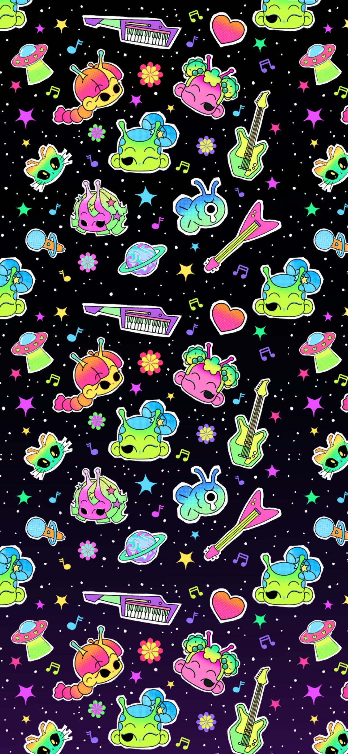 Space Stars Phone Wallpaper | iPhone & Android | Cute Alien Themed Digital Wallpaper