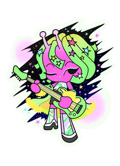 Outer Space Girl | Cool Cute Kawaii Alien Holographic Die-Cut Sticker