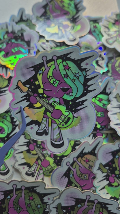Outer Space Girl | Cool Cute Kawaii Alien Holographic Die-Cut Sticker